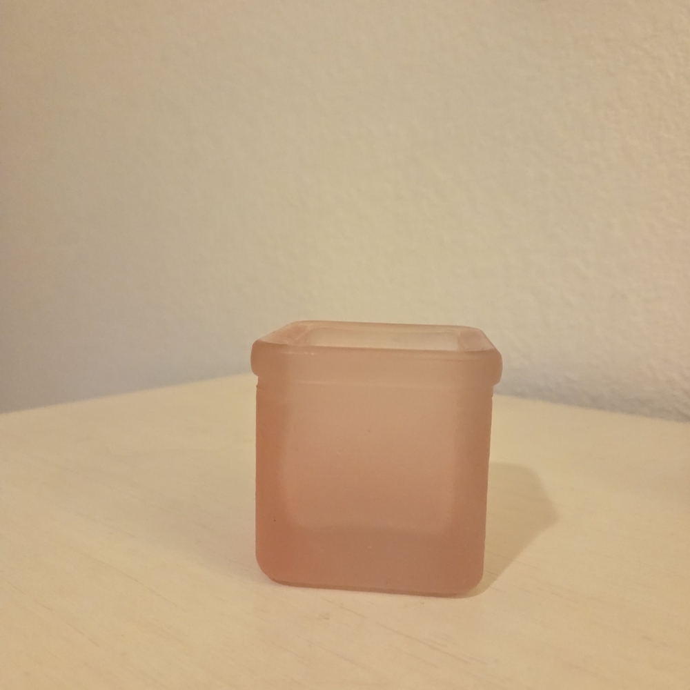 Frosted Square Glass Votive Holder in Peach
